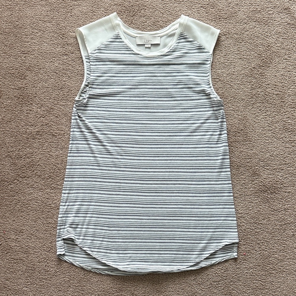 LOFT Sleeveless Striped Tee - Black-Gray and White